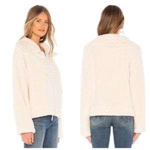 New Free People Dazed Hi Neck Teddy Ivory Fluffy Soft Zip Up Warm Casual Jacket